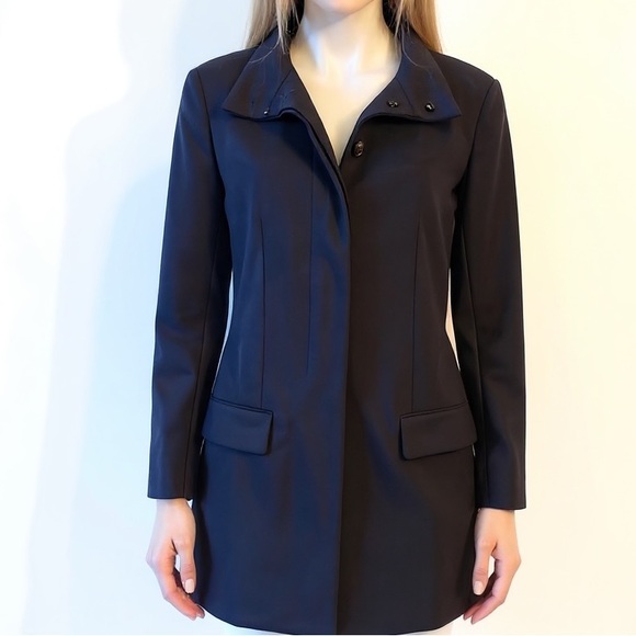 Womens The Row Dark Navy Virgin Wool Blend Mock Neck Payton Blazer Jacket sz. 6 - Picture 4 of 15